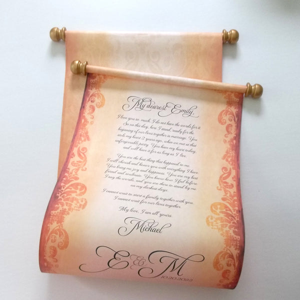 Large custom printed scroll with decorative border, 11x32" parchment paper, handmade in the USA