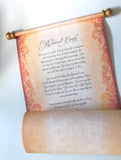 Large custom printed scroll with decorative border, 11x32" parchment paper, handmade in the USA