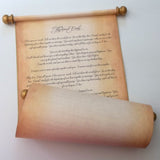 Large custom printed scroll, 11x32" aged parchment paper, handmade in the USA