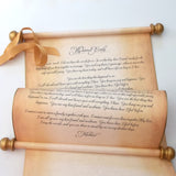 Large custom printed scroll, 11x32" aged parchment paper, handmade in the USA