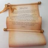 Large custom printed scroll, 11x32" aged parchment paper, handmade in the USA