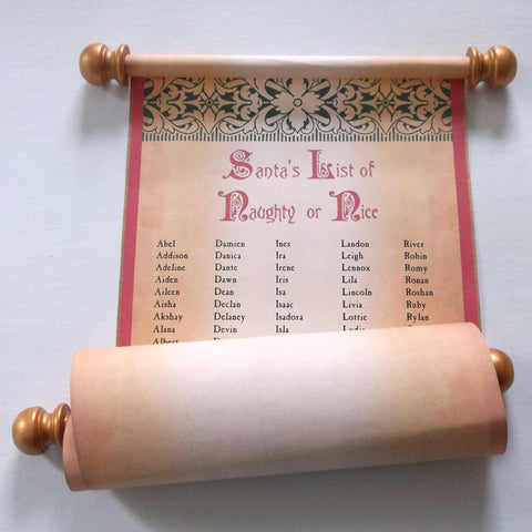 Santa's List of Naughty or Nice scroll, 250 names, decorative