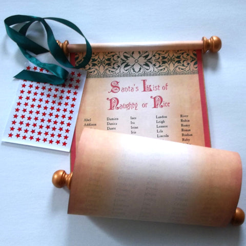 Santa's List of Naughty or Nice scroll with 250 names and stickers, 8x20" paper