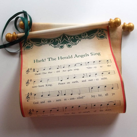 Hark the Herald Angels Sing Christmas music on a scroll