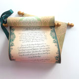 Green and gold paper scroll, 8x19 inch aged parchment paper, personalized with your own words only