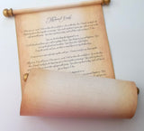 Large custom printed scroll, 11x32" aged parchment paper, handmade in the USA