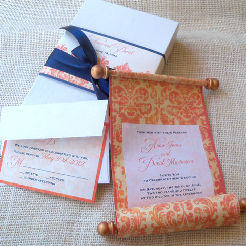 Mulberry Paper Scroll Invitation In A Box - PRESTIGE CREATIONS